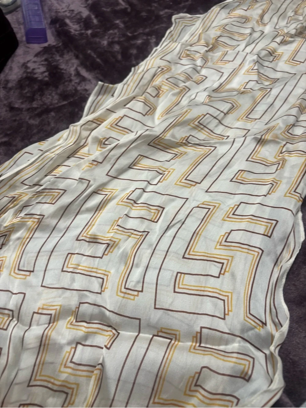 Fendi White Scarf with Yellow and Brown Geometric Motif